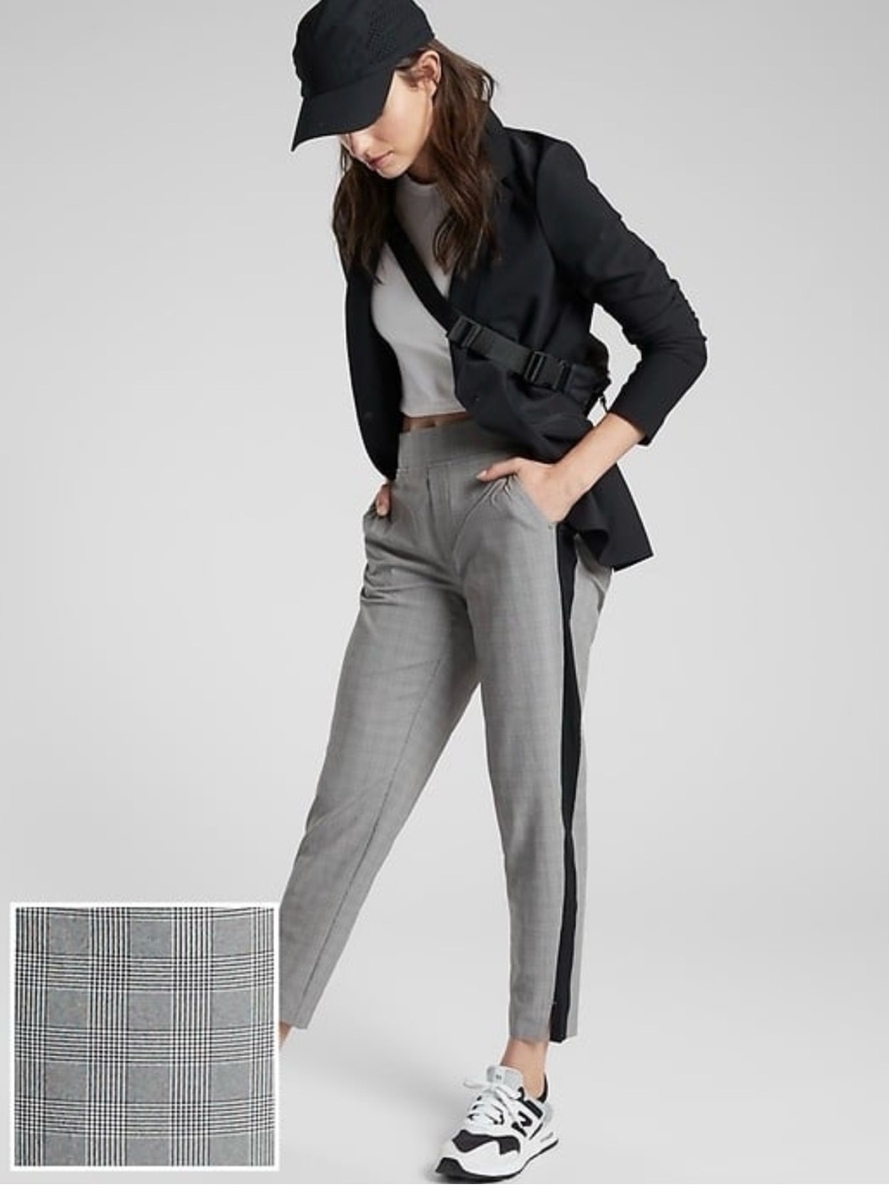 Athleta Brooklyn Gray Plaid Trouser Ankle Pant 12T